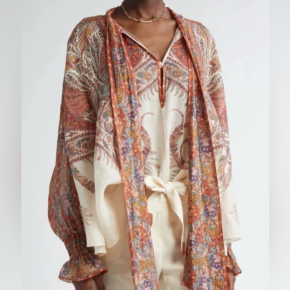 Zimmermann Rhiannon Paisley Tie Neck Top